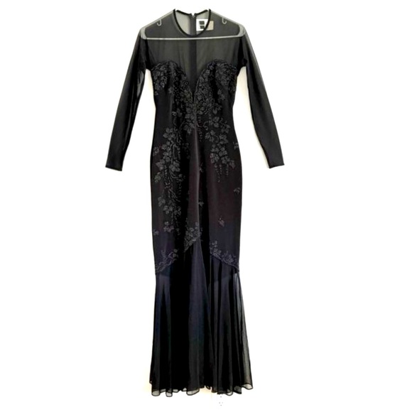 Vintage Tadashi Shoji Black and Blue Mermaid Gown size XS - Picture 1 of 16